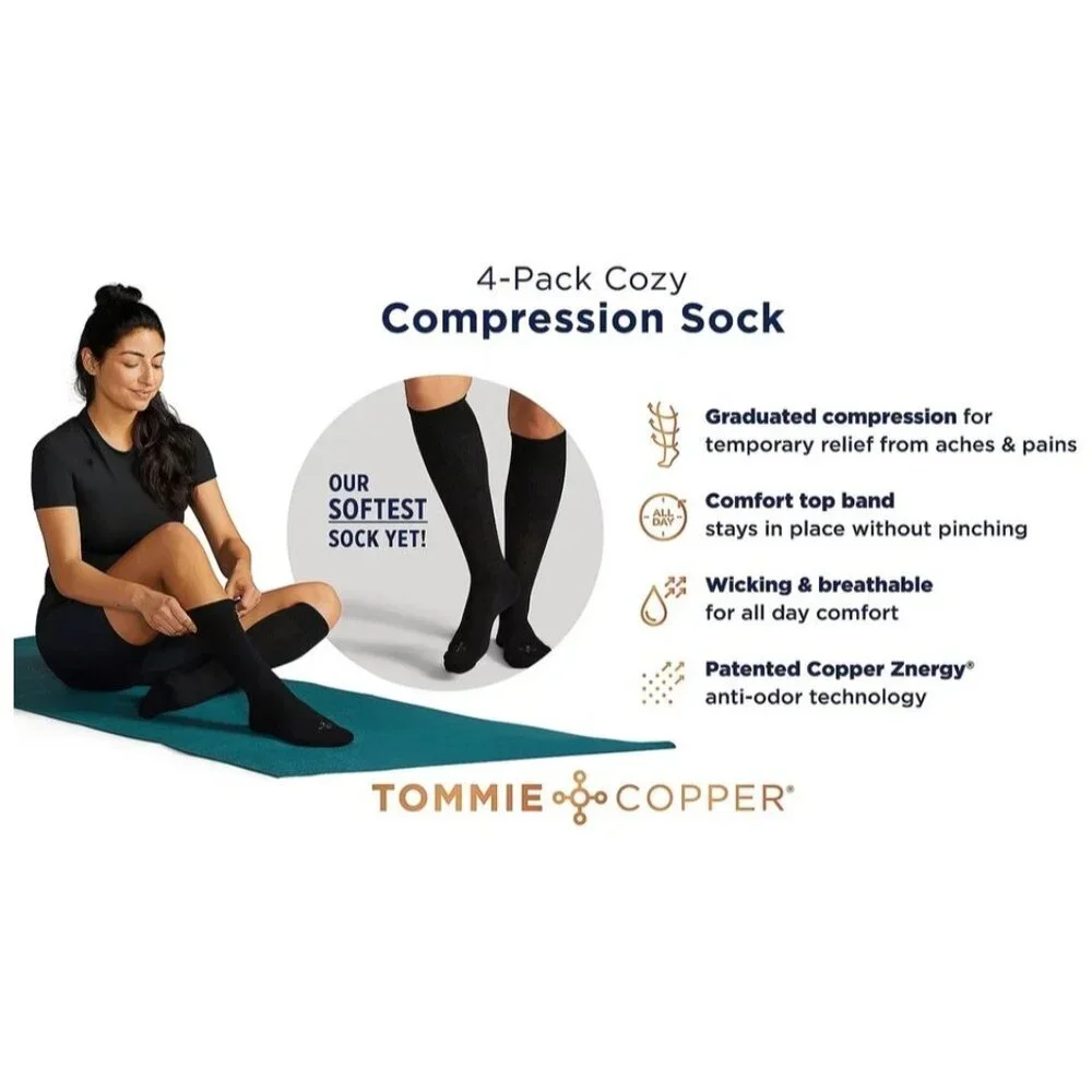 Tommie Copper Women's Set of 4 Ankle Compression Socks Basic - Medium 7-9.5 NEW